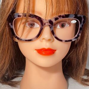 1145 Mona Reading Glasses 2.50 Sq Eyeglasses Grey and Black Tortoise Frames NWT
